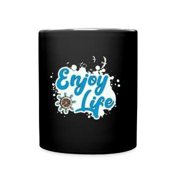 Enjoy Life - maritime style with seagull and oars - Full Colour Mug - black - Front