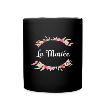 Elegantes Blumen-Brautgeschenk - Tasse einfarbig - Schwarz - Vorne
