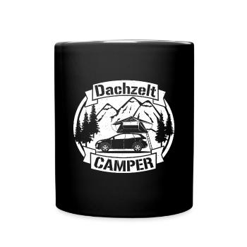 Dachzelt CAMPER - Geschenk für alle mit Dachzelt - Tasse einfarbig - Schwarz - Vorne