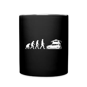 Evolution mit DACHZELT - Geschenk für Camper - Tasse einfarbig - Schwarz - Vorne