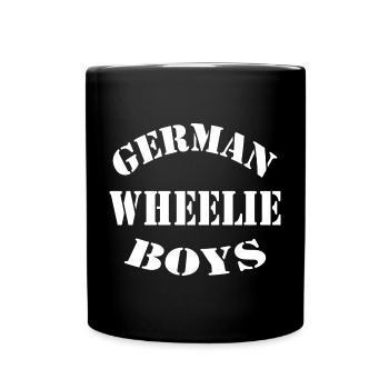 German Wheelie Boys Bike Stunts Design - Tasse einfarbig - Schwarz - Vorne