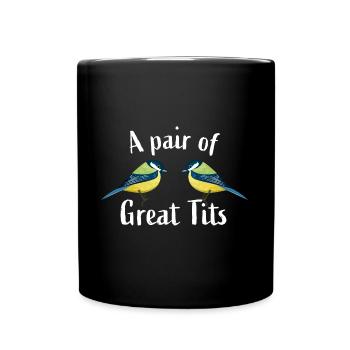 Oiseau mésange drôle, cadeau d'observation des oiseaux | deux grands seins - Mug uni - noir - Devant