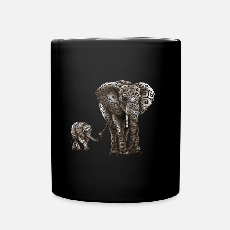 Swirly Elephant Family - Full Colour Mug - black