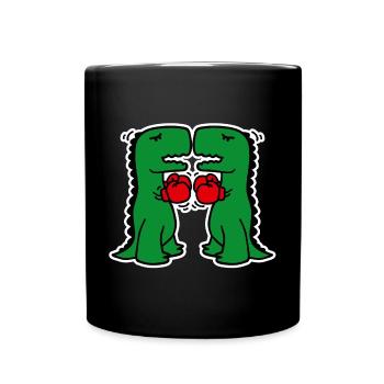 Lustige Boxdinosaurier, die Schulkinderkarikatur boxen - Tasse einfarbig - Schwarz - Vorne