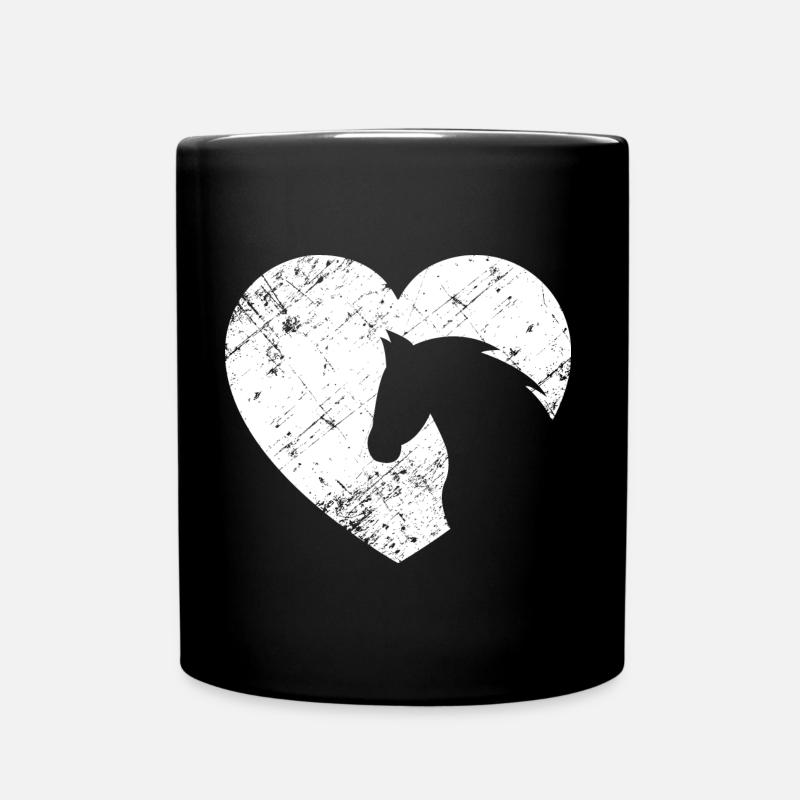 weises Vintage Herz mit Pferdekopf - Tasse einfarbig - Schwarz