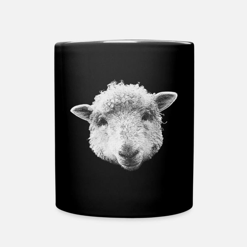 schafdesign mädchen, Schafkopf Leinwand optik - Tasse einfarbig - Schwarz