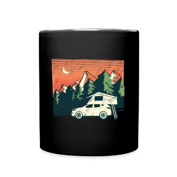 Dachzelt Camper Natur | Geschenk für Camping - Tasse einfarbig - Schwarz - Vorne