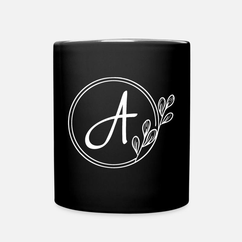 Hand Drawn Plant Monogram with Style A - Full Colour Mug - black