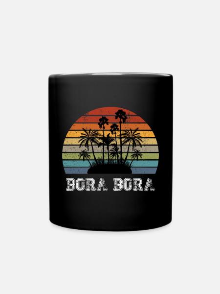 Bora Bora Vintage Design mit Palmen / Geschenk - Tasse einfarbig - Schwarz