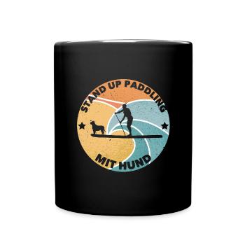 Stand Up Paddling mit Hund | Geschenk SUP - Tasse einfarbig - Schwarz - Vorne