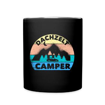 Dachzelt Camper | Hartschalendachzelt Geschenk - Tasse einfarbig - Schwarz - Vorne