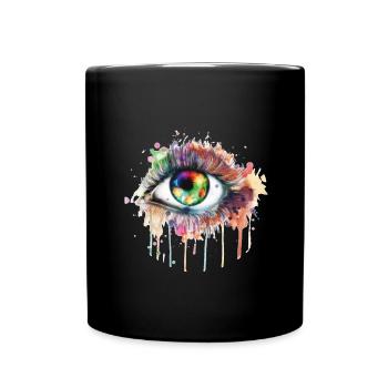 Rainbow Eye Watercolor Print Eye, Eye, Rainbow - Full Colour Mug - black - Front