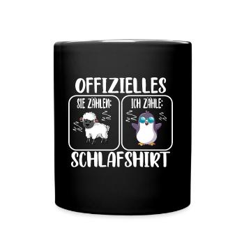 Schlafshirt Pinguin - Tasse einfarbig - Schwarz - Vorne