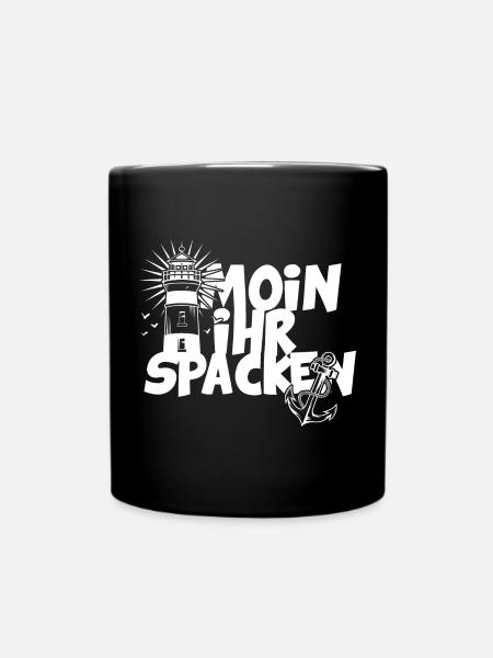 Leuchtturm Moin ihr Spacken Spruch - Tasse einfarbig - Schwarz