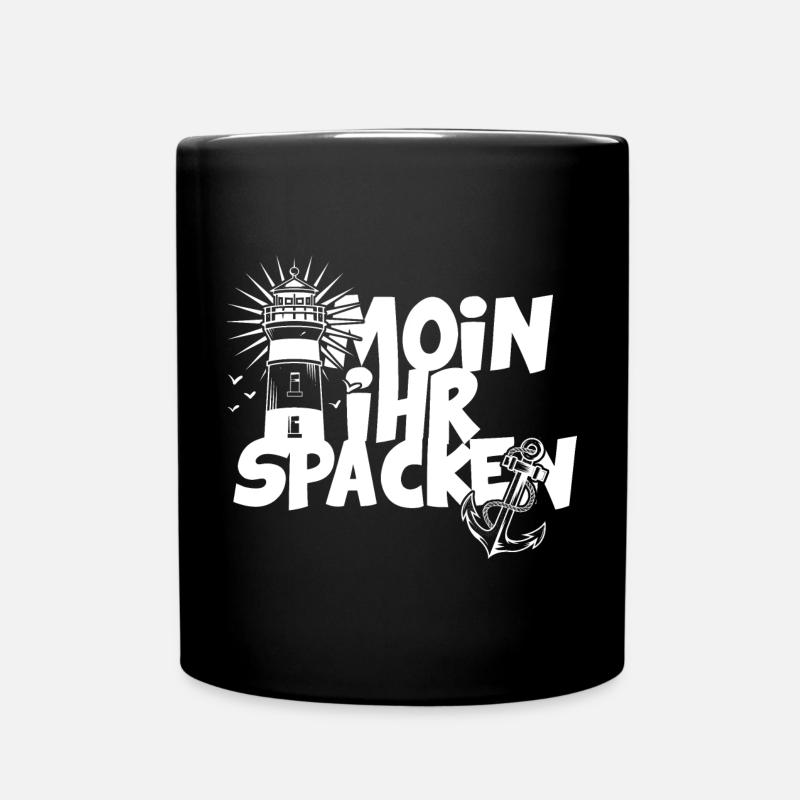 Leuchtturm Moin ihr Spacken Spruch - Tasse einfarbig - Schwarz