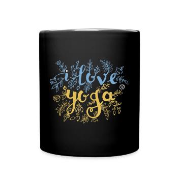 Blütenliebe Schriftzug - Tasse einfarbig - Schwarz - Vorne