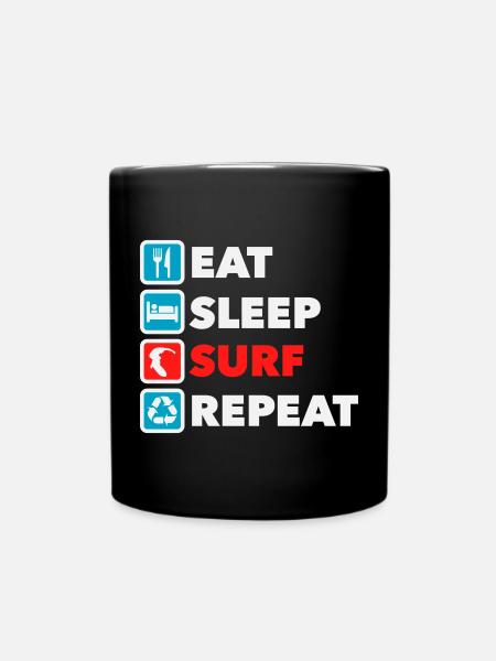 Manger, dormir, surfer, répéter - Mug uni - noir