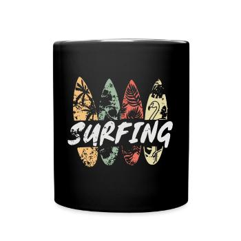 Surfing - Retro - Hawaii Tiki Surfer UsedLook 80s - Tasse einfarbig - Schwarz - Vorne