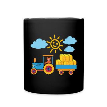 Teddy transporte des balles de foin avec le tracteur - Mug uni - noir - Devant