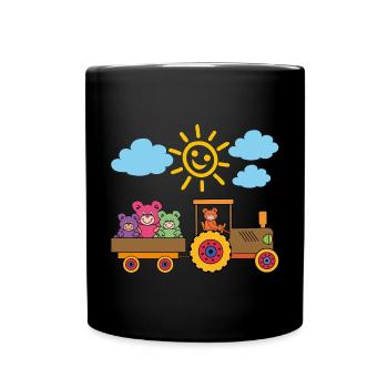Teddybären fahren Traktor mit Anhänger - Tasse einfarbig - Schwarz - Vorne