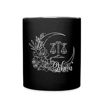 Libra Floral Zodiac Emblem - Full Colour Mug - black - Front