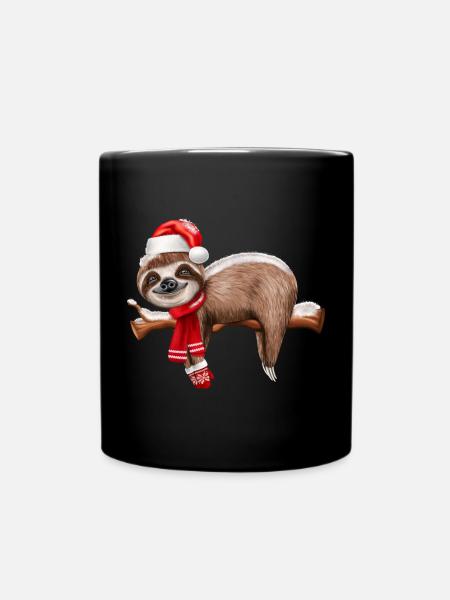 Weihnachten Faultier Christmas Sloth - Tasse einfarbig - Schwarz