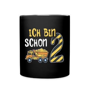 2. Geburtstag Junge 2 Jahre alt Baustelle Kipper - Tasse einfarbig - Schwarz - Vorne