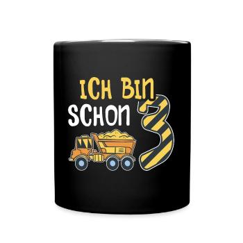 3. Geburtstag Junge 3 Jahre alt Baustelle Kipper - Tasse einfarbig - Schwarz - Vorne