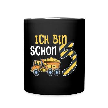 5. Geburtstag Junge 5 Jahre alt Baustelle Kipper - Tasse einfarbig - Schwarz - Vorne