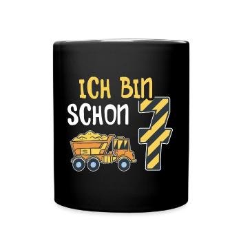 7. Geburtstag Junge 7 Jahre alt Baustelle Kipper - Tasse einfarbig - Schwarz - Vorne