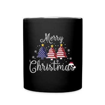 Merry Christmas Weihnachtsbäume USA Flagge Amerika - Tasse einfarbig - Schwarz - Vorne