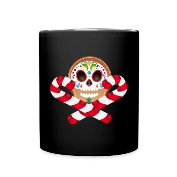 Lebkuchenmann Sugar Skull Dekor für Weihnachten - Tasse einfarbig - Schwarz - Vorne
