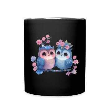 Eule Valentinstag Herz Liebe Geschenkidee - Tasse einfarbig - Schwarz - Vorne