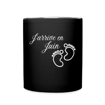 J' arrive en Juin annonce naissance futur bébé - Mug uni - noir - Devant