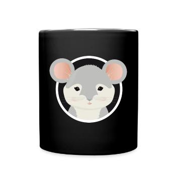 cute grey mouse looks out of the mouse hole - Full Colour Mug - black - Front