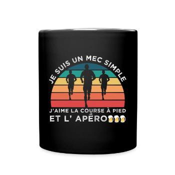 J' aime la course à pied et l' apéro humour cadeau - Mug uni - noir - Devant