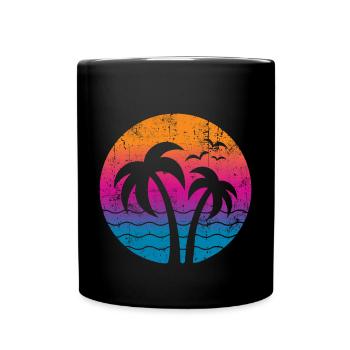 Vintage Palmen Sommer Sonnenuntergang - Tasse einfarbig - Schwarz - Vorne