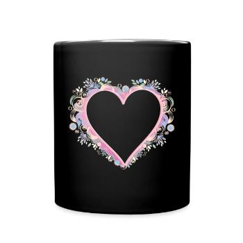 Herz Rahmen in Pastellfarben und Quilling Look - Tasse einfarbig - Schwarz - Vorne