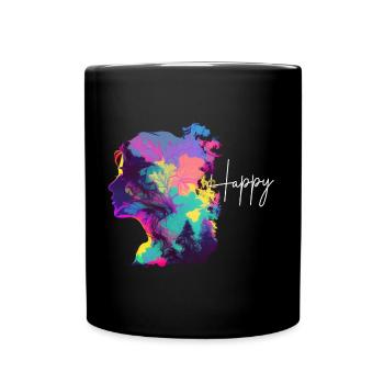 Happy Colorful Woman Design - Full Colour Mug - black - Front