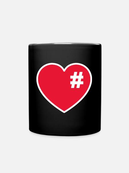Herz mit hashtag raute - Tasse einfarbig - Schwarz