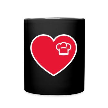 Chapeau de chef dans le cœur rouge - Mug uni - noir - Devant