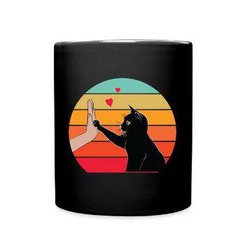 Katze High Five - Tasse einfarbig - Schwarz - Vorne