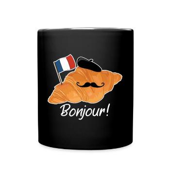 Bonjour Croissant - Lustiges französisches Essen - Tasse einfarbig - Schwarz - Vorne
