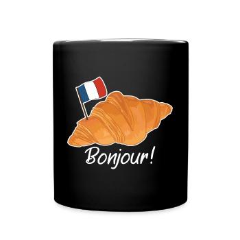 Bonjour Croissant - Lustiges französisches Essen - Tasse einfarbig - Schwarz - Vorne