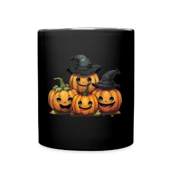 Kürbisse mit Hexenhut Kostüm Halloween - Tasse einfarbig - Schwarz - Vorne