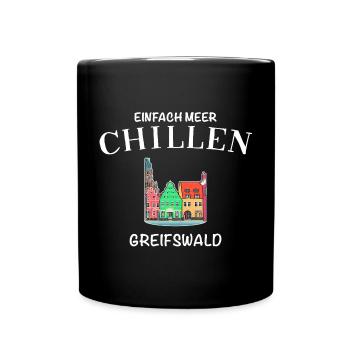 Greifswald, Meer Chillen, Fassaden am Fischmarkt - Tasse einfarbig - Schwarz - Vorne