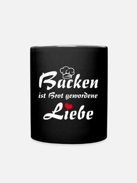 Backen ist Liebe mit Bäckermütze und Herz - Tasse einfarbig - Schwarz