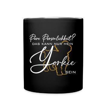 Yorkie Silhouette lustiger Spruch Schreibschrift - Tasse einfarbig - Schwarz - Vorne
