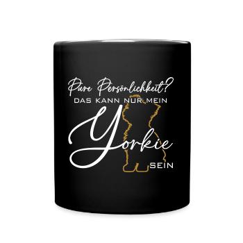 Yorkie Silhouette lustiger Spruch Schreibschrift - Tasse einfarbig - Schwarz - Vorne