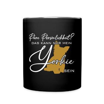 Yorkie Silhouette lustiger Spruch Schreibschrift - Tasse einfarbig - Schwarz - Vorne